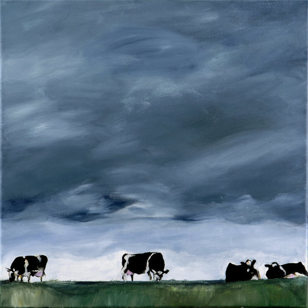 Kuhbild "Kühe am Deich",  Kunstdruck auf Leinwand